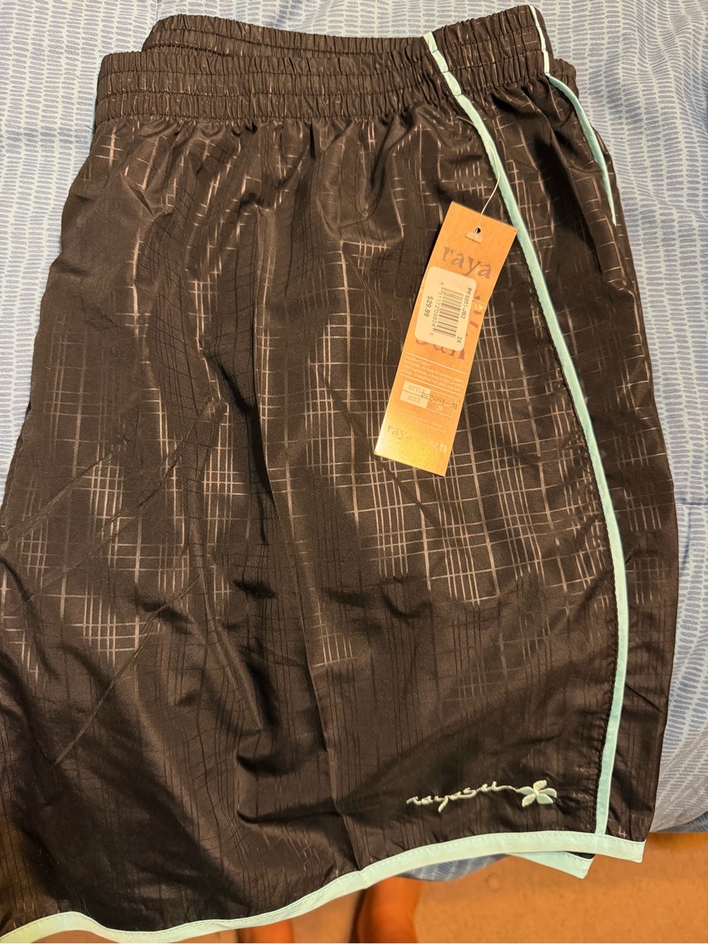 Black Athletic Shorts with Light Blue Trim